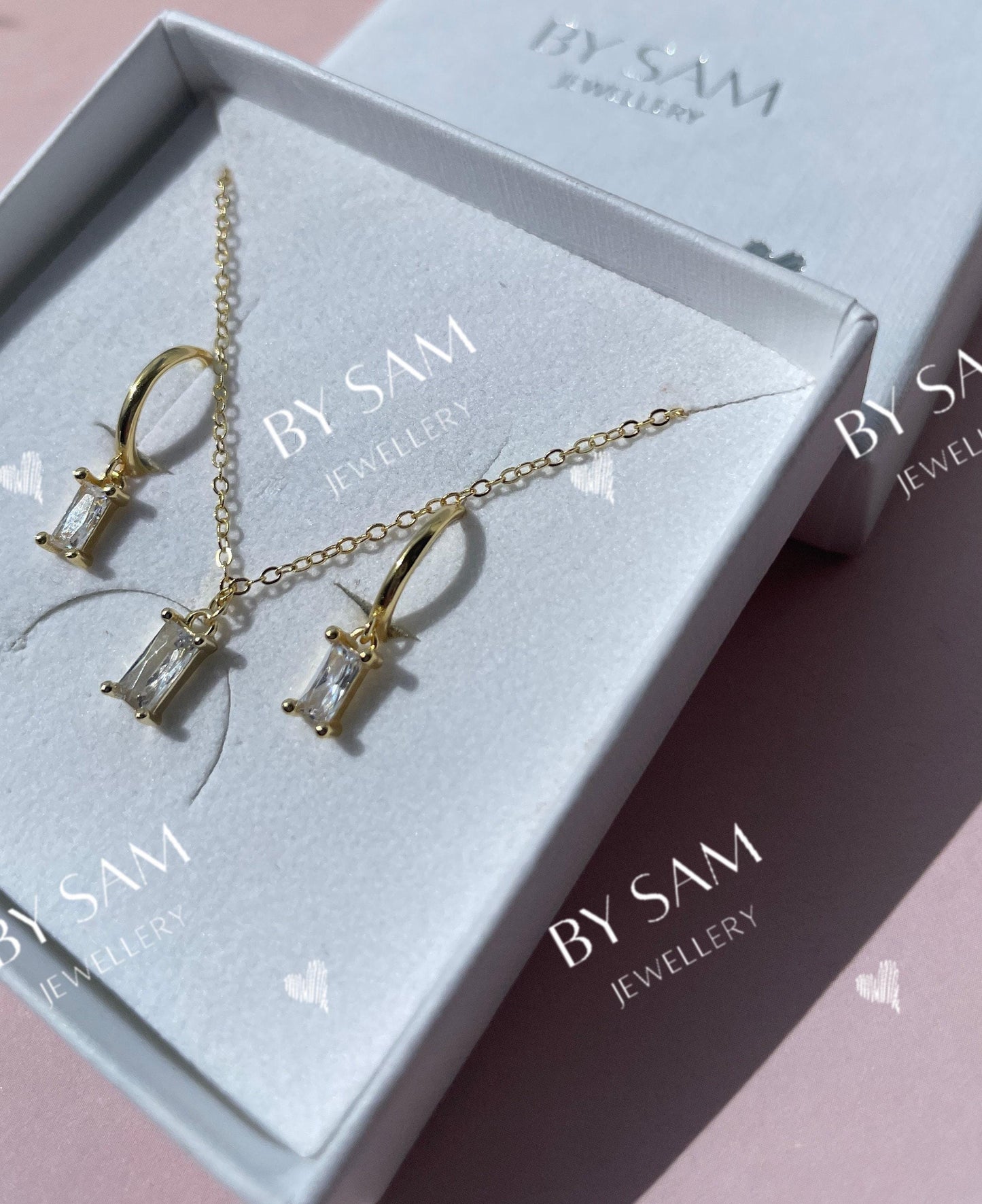 925 Sterling Silver Diamond Necklace and matching earrings gift set