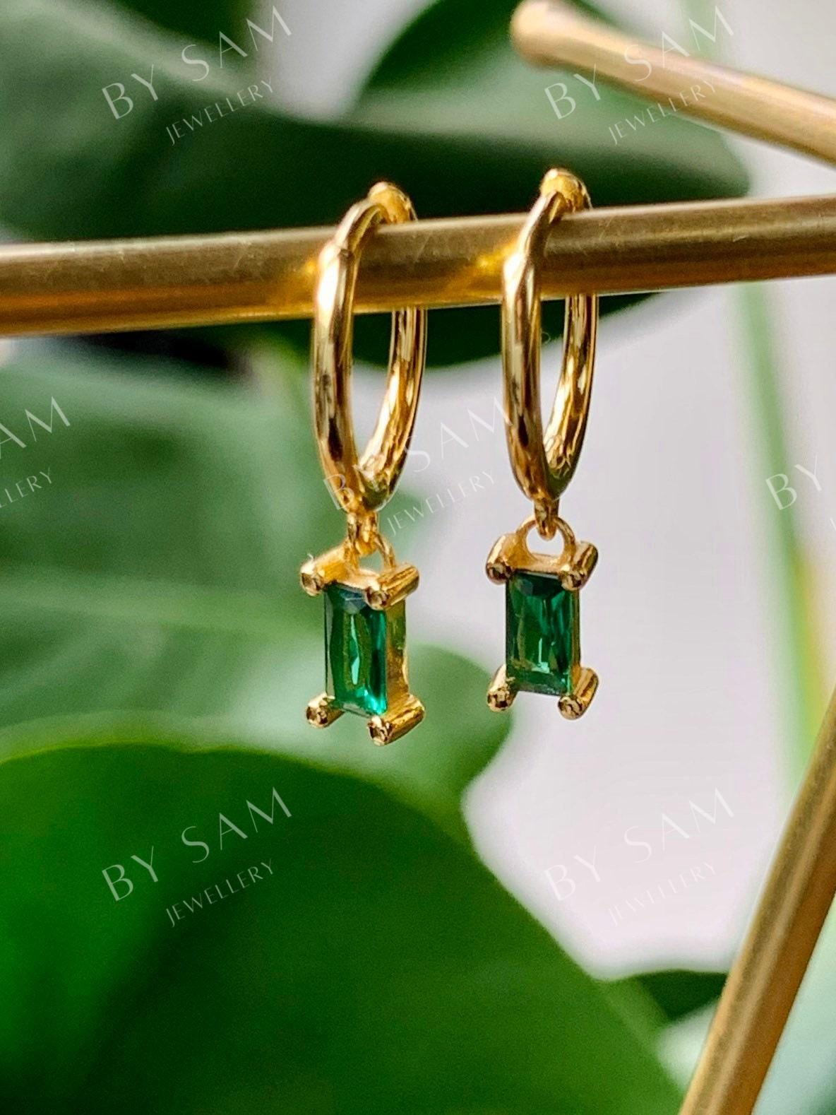 Emerald huggie earrings