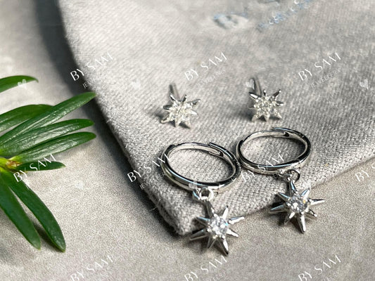 Christmas gift earrings gift set, 925 silver star earrings gift set